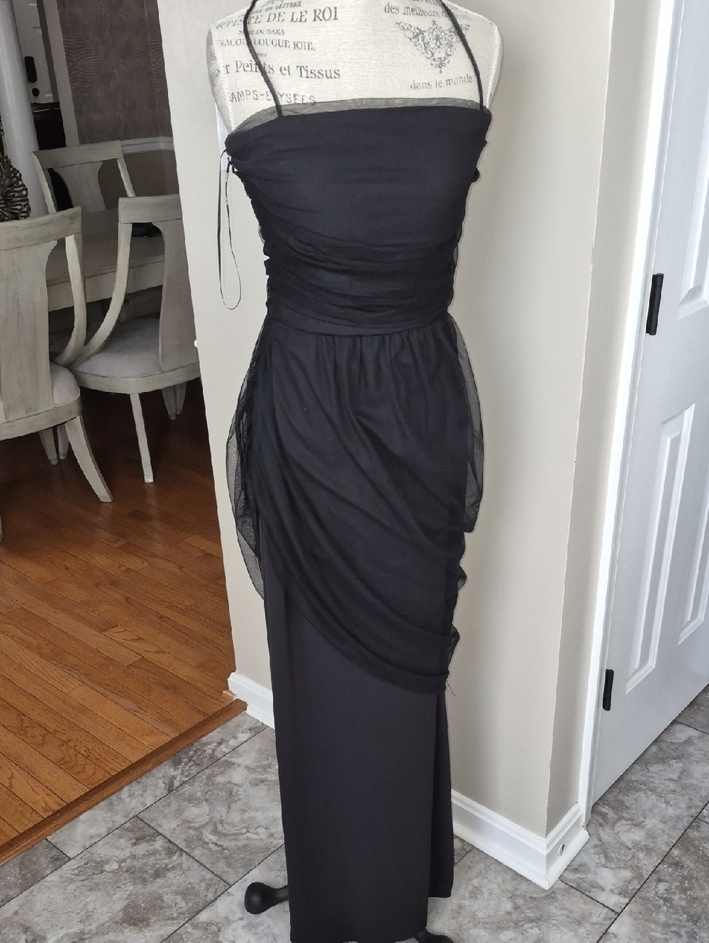 DKNY NWOT BLACK SHEER OVERLAY MAXI RUCHED DRESS SIZE 6 GOWN